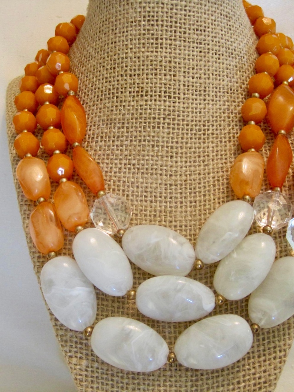 Vintage 90's Chunky Triple Strands Acrylic Beaded Necklace.